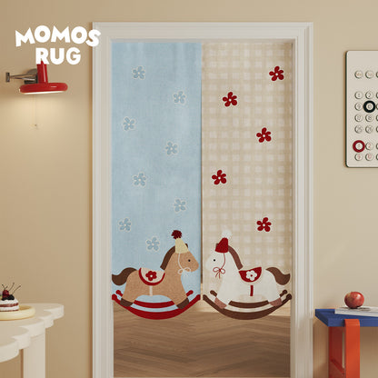 Kids' Split-Doorway Fabric Noren Curtain Panel with Playful Rocking Horse Print