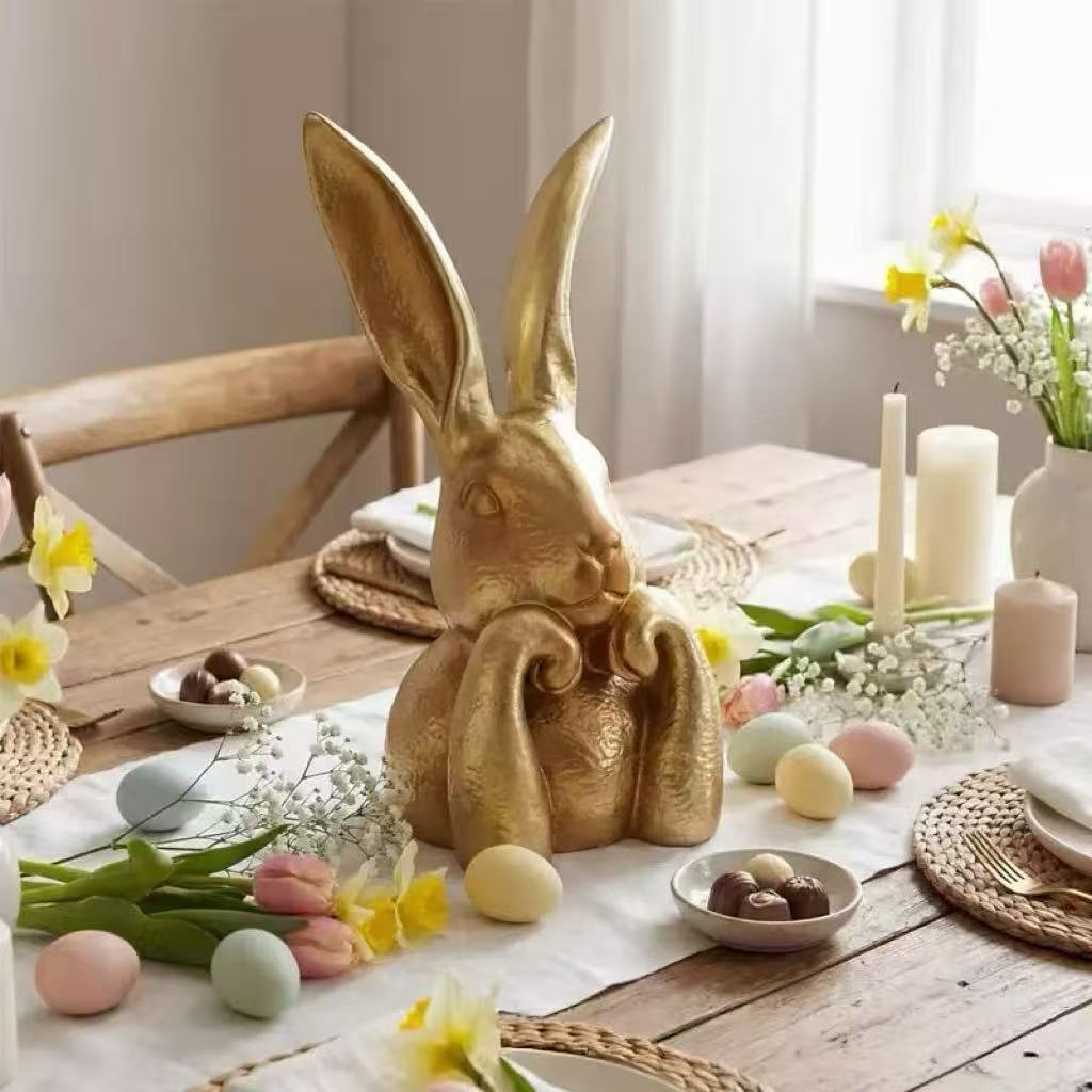Dekorative Goldene Kaninchen Skulptur Brehn