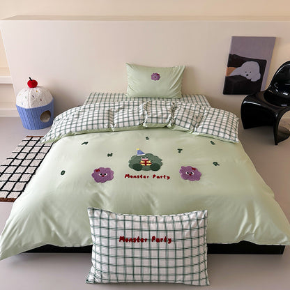 Bestickte Baumwollsatin Bettbezug Set mit Applikation Hasen und Punkte Kissenbezüge
