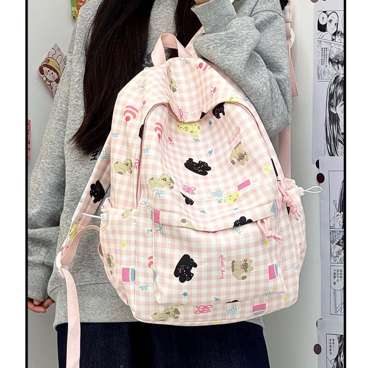Rucksack mit Kreativem Karomuster und Verspielten Applikationen Brehn