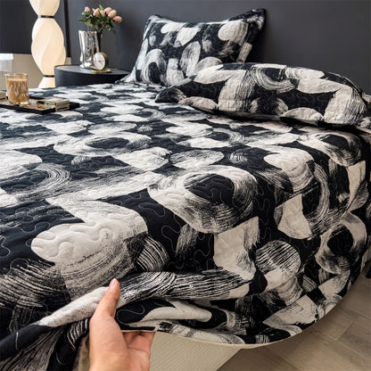 Gestepptes Bettwäsche- und Kissenbezug-Set mit Wellenstich und leichtem Mikrofasermaterial