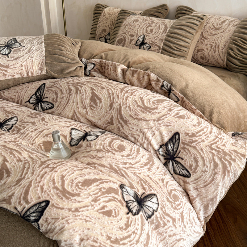 Kirschstickerei Rüschensäume Bettbezug Set mit strukturiertem Baumwollsatin