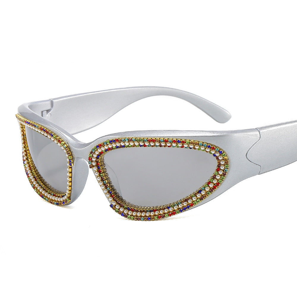 Damen stilvolle Sonnenbrille mit funkelndem Kristallrahmen Brehn