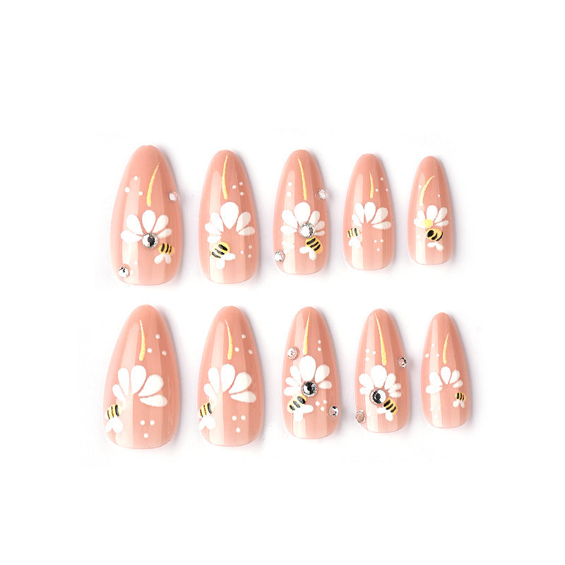Dekoratives Floral- und Bienen-Press-On-Nagelkunst-Set Brehn