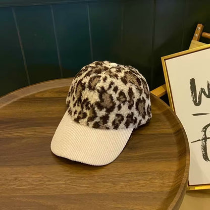 Damen Leopard-Print Fleece Baseballcap Brehn
