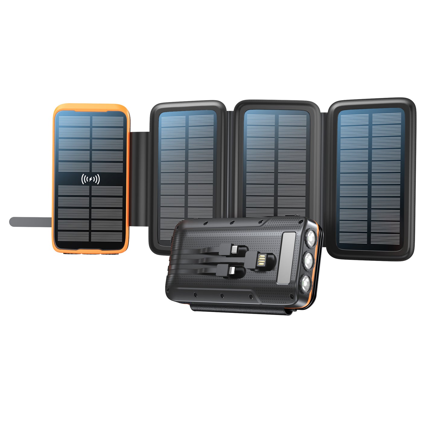 Tragbare Solar-Powerbank mit Wireless Charging und Led-Lampe Brehn