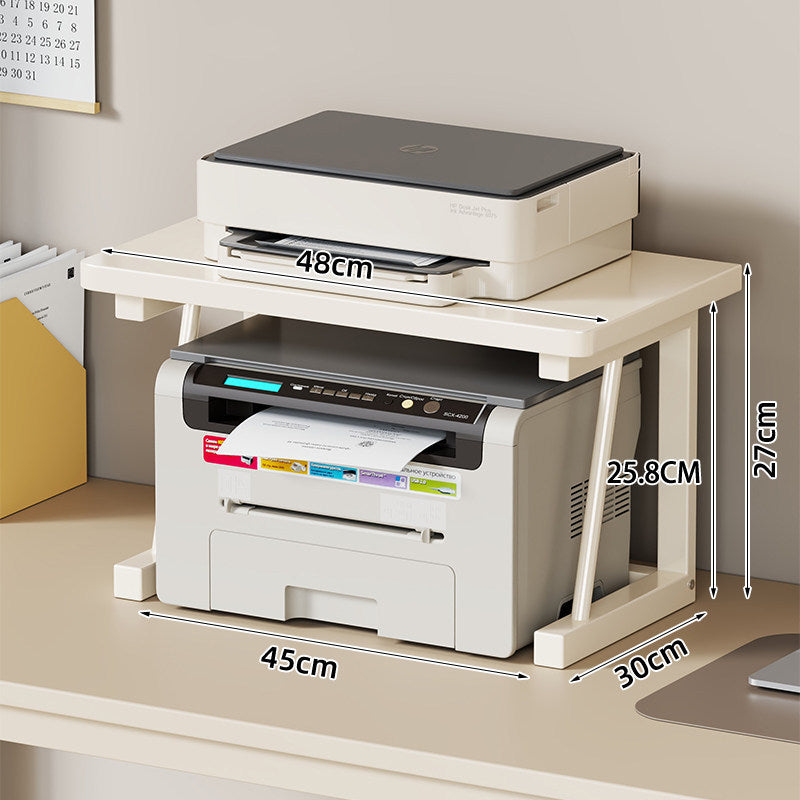Desktop-Drucker- und Monitorständer mit erhöhtem Regalfach in Holzoptik und Metallrahmen