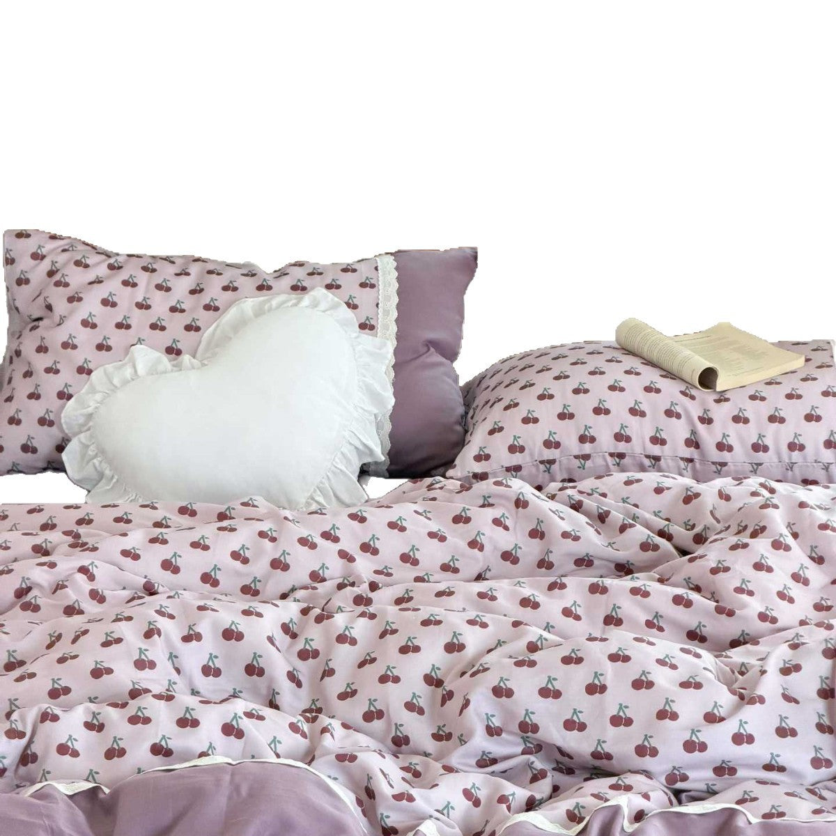 Wendbares Baumwoll-Bettwäscheset mit floralem Aquarellprint und Spitzenrand