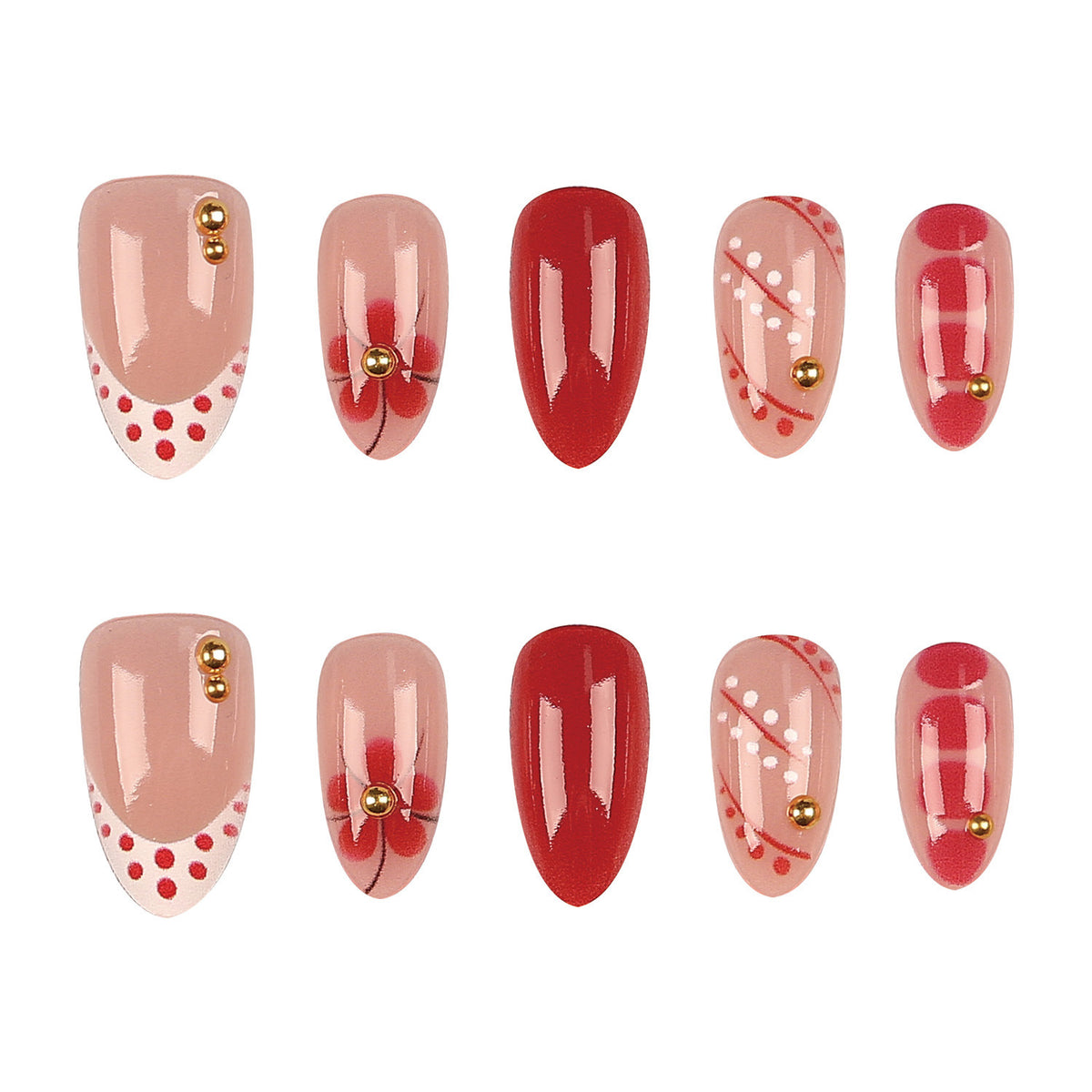Künstlerisches Press-On Nail Set mit dekorativen Akzenten