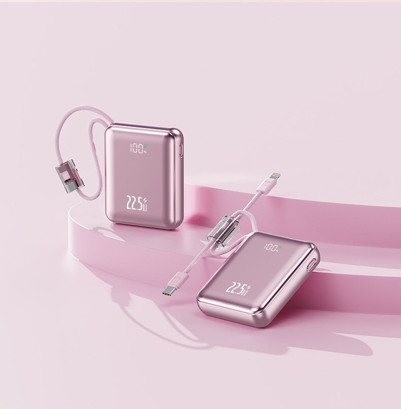 Kompakte Powerbank mit digitaler Leistungsanzeige und integriertem Ladekabel Brehn