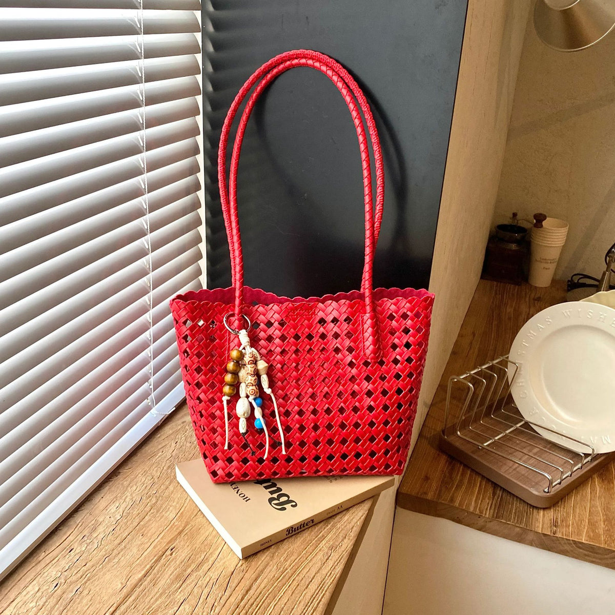 Stilvolle Gewebte Leder Tote Tasche