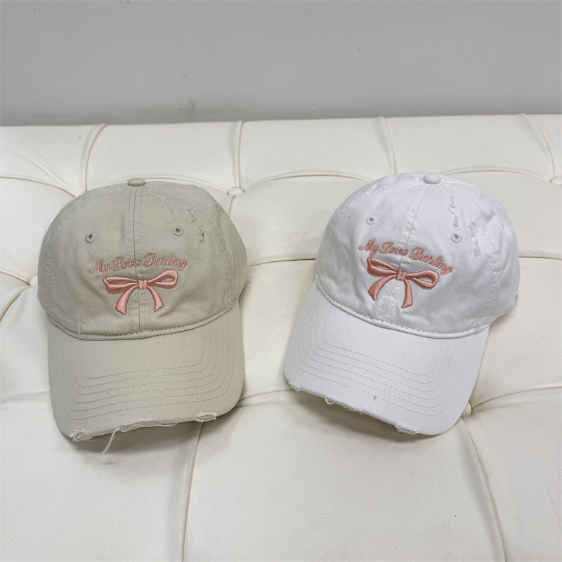 Damen Distressed Baumwoll-Baseballmütze mit Schleifenstickerei Brehn