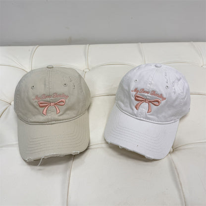 Damen Distressed Baumwoll-Baseballmütze mit Schleifenstickerei Brehn
