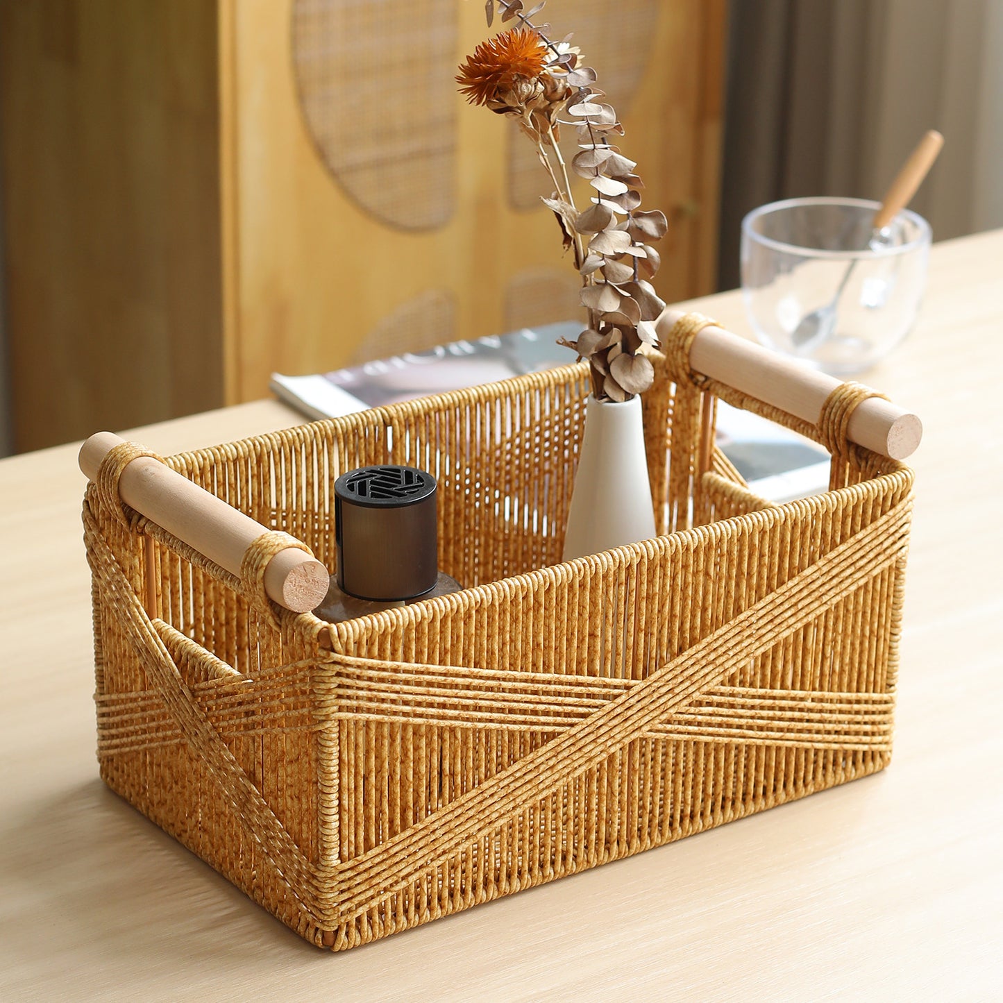 Unisex Funktionaler Aufbewahrungskorb mit ergonomischen Holzgriffen Brehn