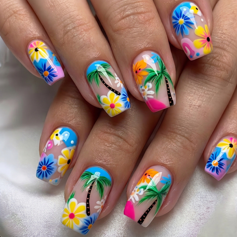 Künstliche Fingernägel im tropischen Blüten-Design Brehn