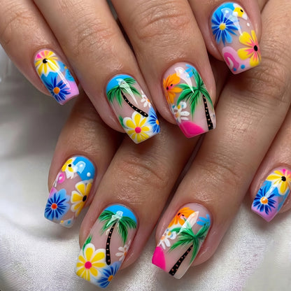 Künstliche Fingernägel im tropischen Blüten-Design Brehn