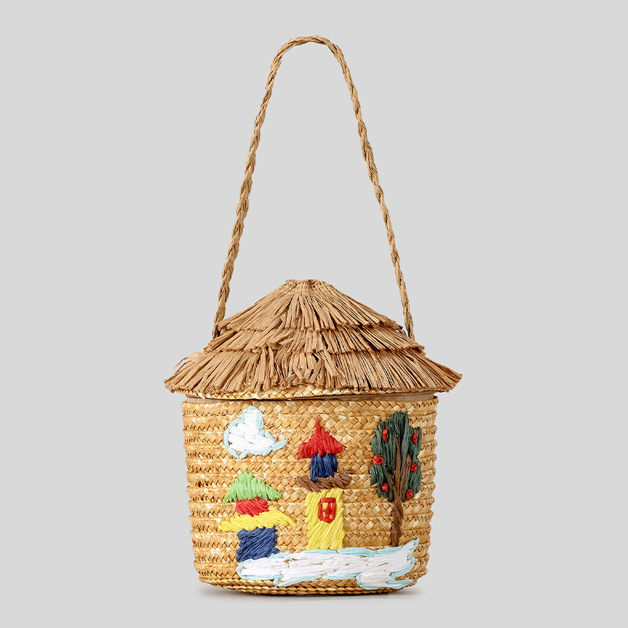 Rustikale hausförmige Strohtasche