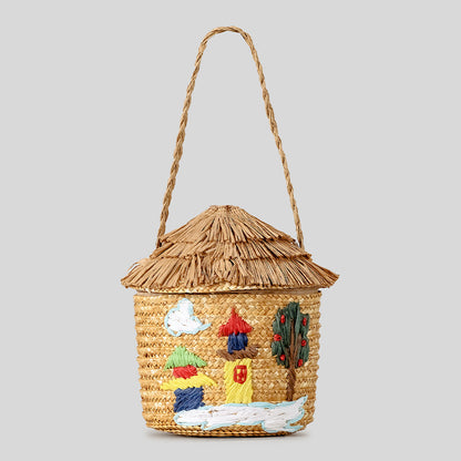 Rustikale hausförmige Strohtasche