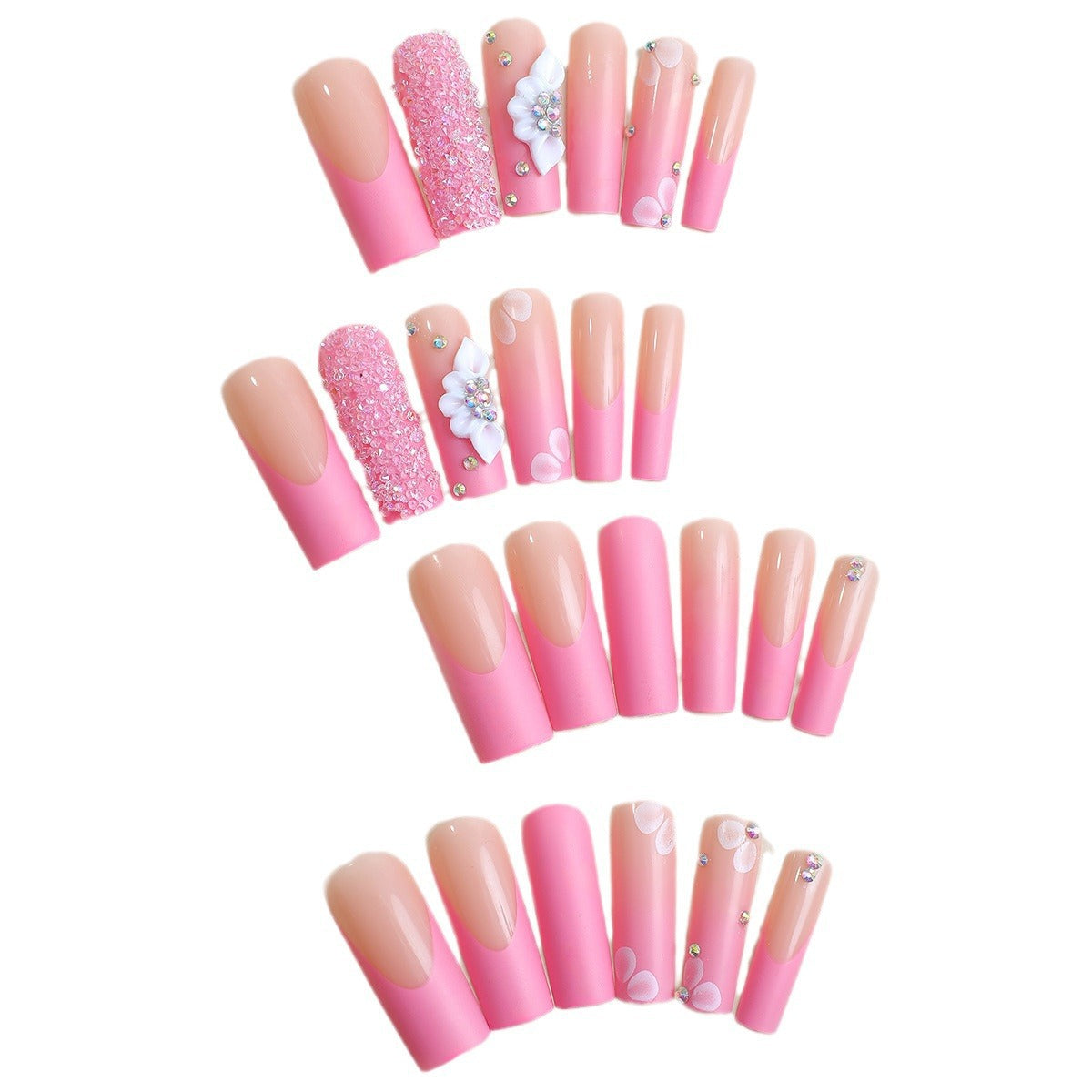 Kunstnagelset mit funkelnden Glitzer- und zarten Blumendekoren Brehn