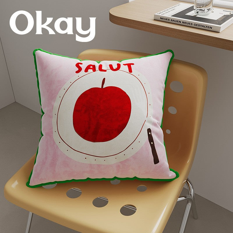 Decorative Plush Throw Pillow Cover with Retro Cherry Graphic