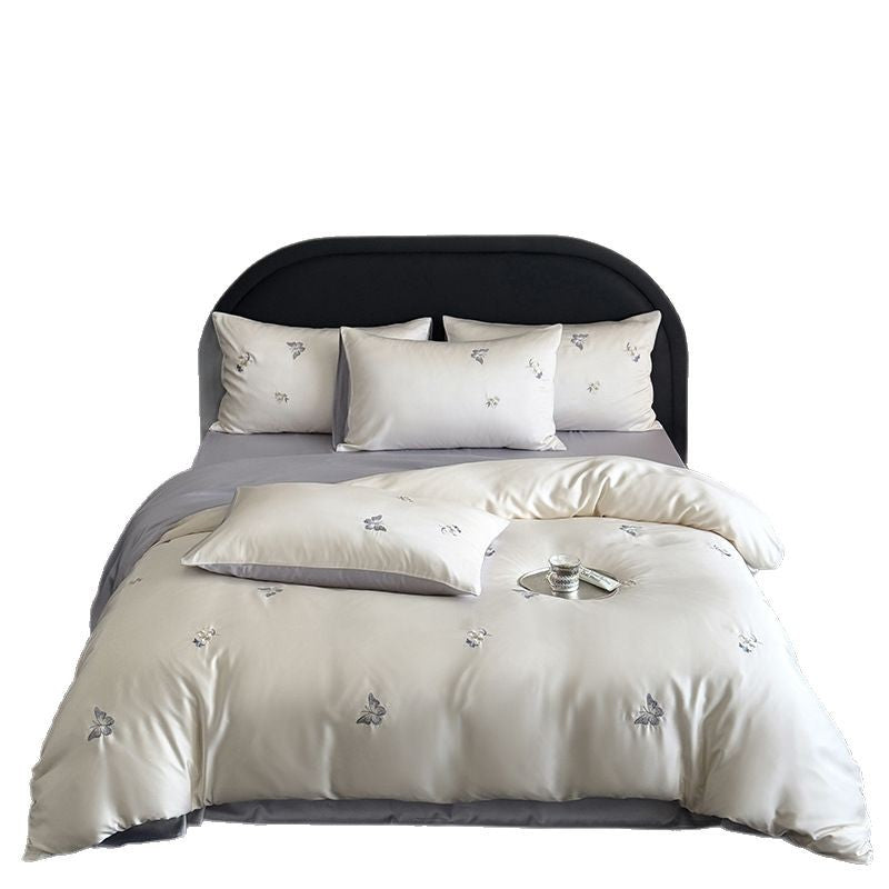 Bestickte Baumwollsatin Bettbezug Set mit verspielten Wal-Motiven und umkehrbarem Rücken