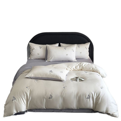 Bestickte Baumwollsatin Bettbezug Set mit verspielten Wal-Motiven und umkehrbarem Rücken