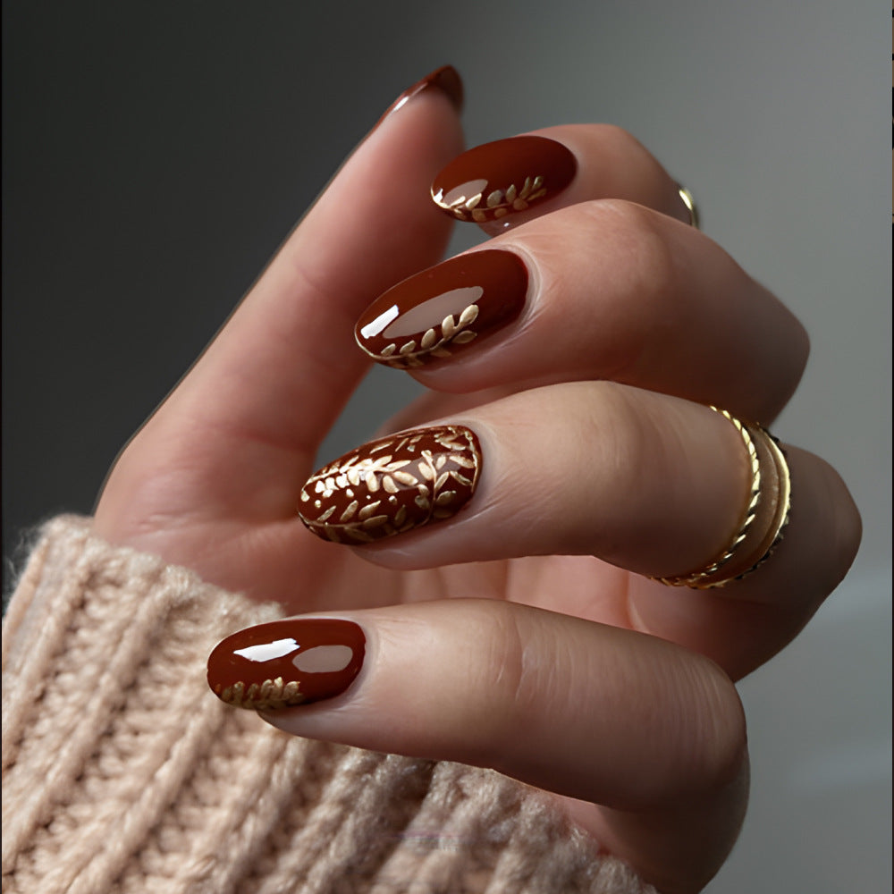 Elegante Botanische Press-On Nagelkunst Brehn