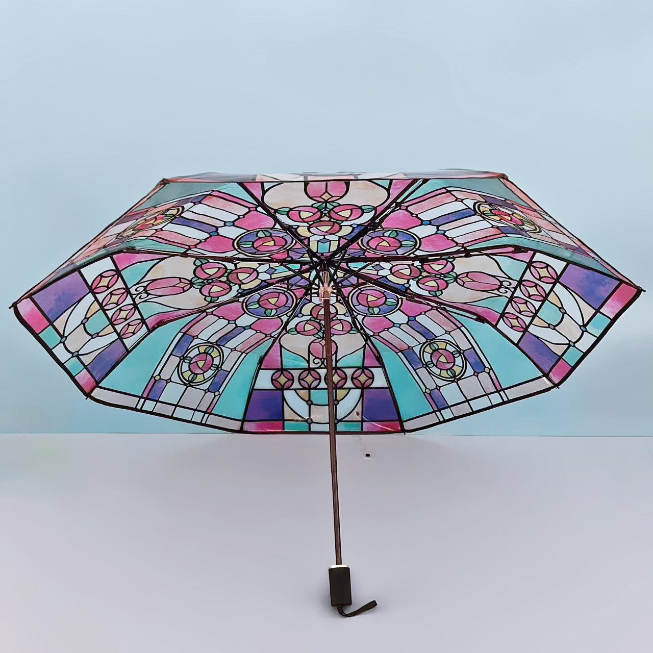 Damen Faltbarer Regenschirm mit kunstvollem Glasfenster-Motiv Brehn