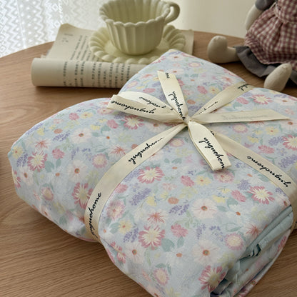 Blumenmuster Baumwolle-Leinen Bettbezug Geschenkset mit wendbarem Finish und tiefen Eckbändern