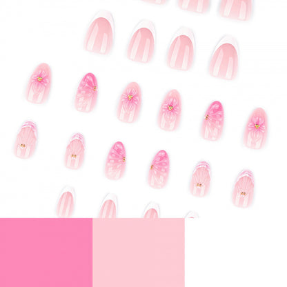 Künstlerisches Floral Press-On Nagelkunst Set mit Muschel- und Edelsteinakzenten Brehn