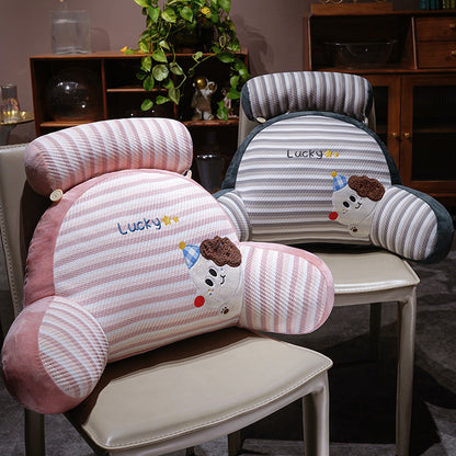 Ergonomisches Bett- und Lesekissen mit Nackenrolle, Armlehnen und besticktem Hunde-Motiv