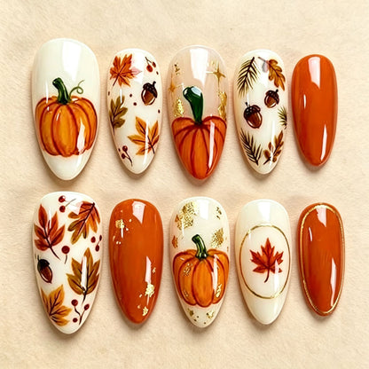 Künstlerisches herbstliches Press-On Nagelkunst Set Brehn