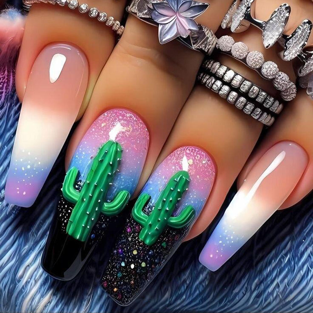 Kreative Nagelkunst mit Kaktusdesign Brehn