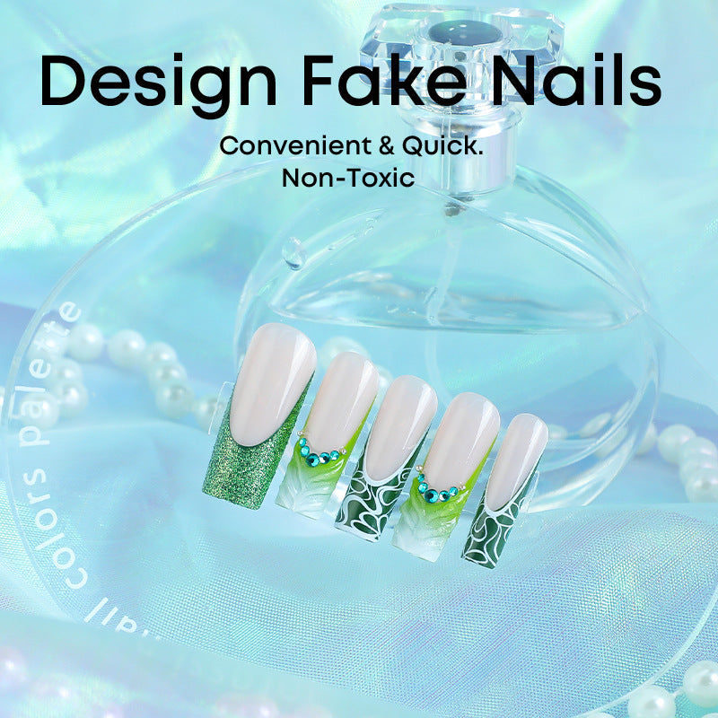 Kunstnagelset mit eleganten Glitzer- und spezifischen Designs Brehn