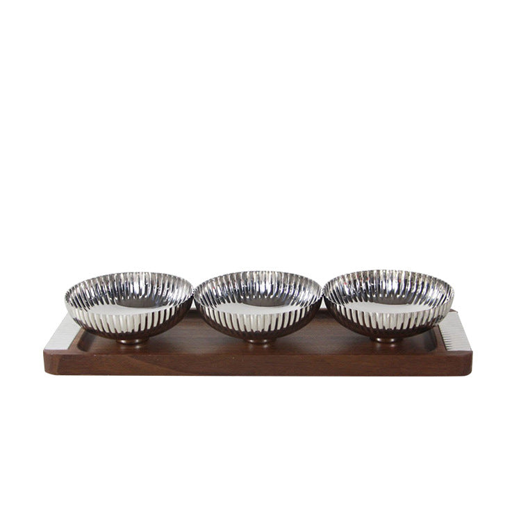 Modernes Snackschüssel-Set aus Edelstahl mit Servierplatte
