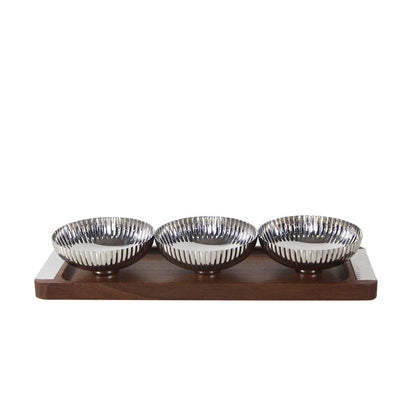 Modernes Snackschüssel-Set aus Edelstahl mit Servierplatte