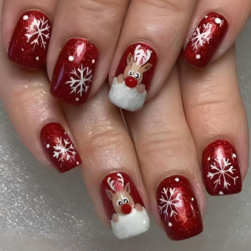 Weihnachts Kunstnagelset mit festlichen Schneeflocken- und Rentierdesigns Brehn