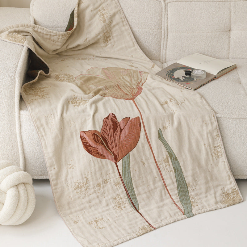 Übergroße botanische Musselin-Wurfdecke mit floralem Aquarelldruck