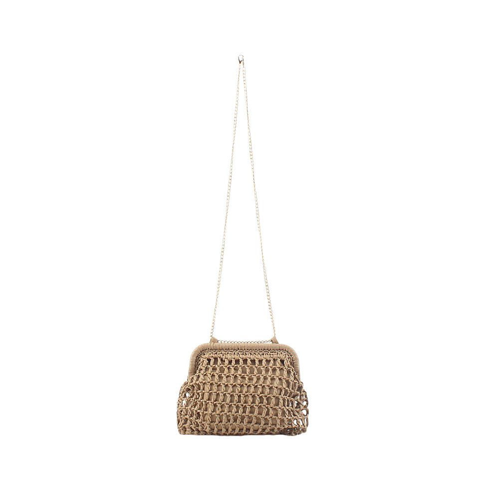 Handtasche Aus Geflochtenem Naturmaterial mit Feinen Kettenakzenten Brehn