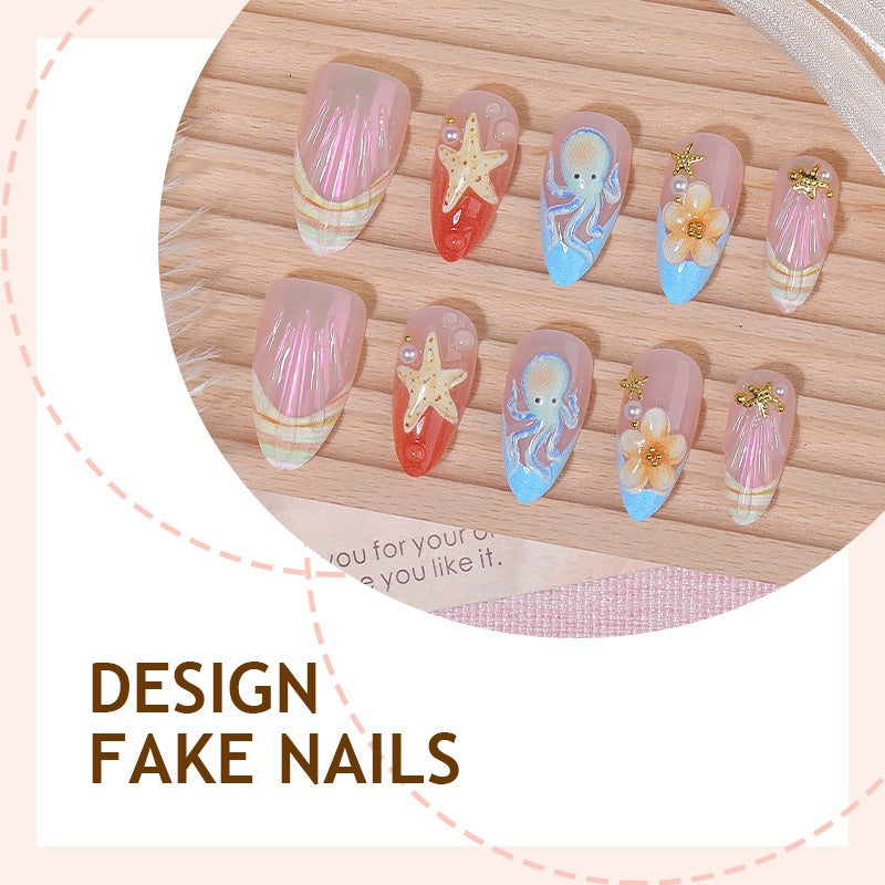 Festliches Kunstnagelset mit maritimen und floralen Designs Brehn