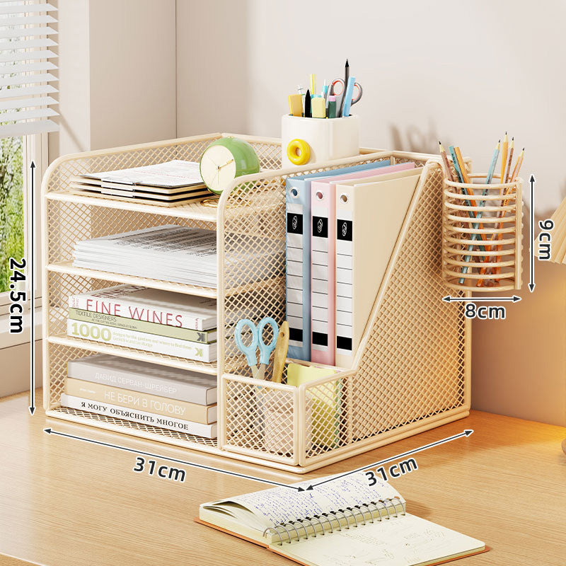 Metallgitter Multi-Tier Schreibtischorganizer mit vertikalem Dokumentenfach & abnehmbarem Stiftbecher
