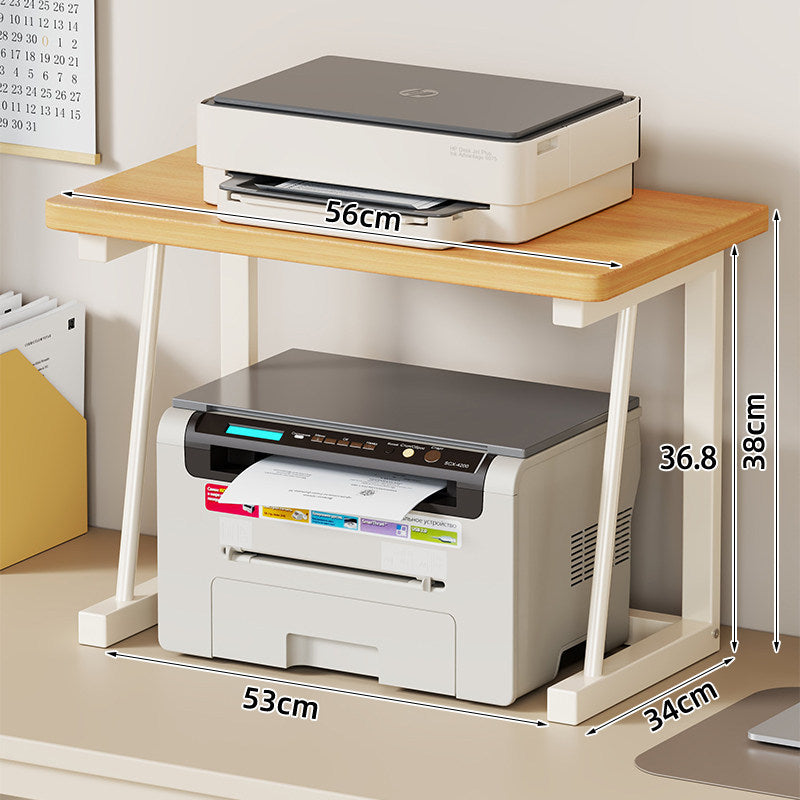 Desktop-Drucker- und Monitorständer mit erhöhtem Regalfach in Holzoptik und Metallrahmen