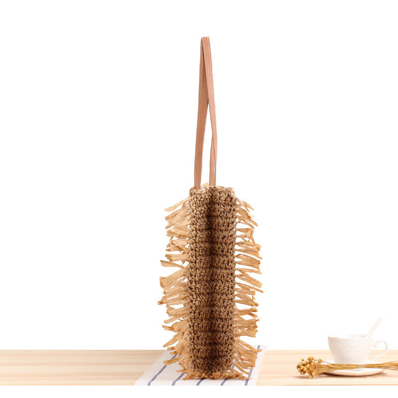 Strandtasche mit Fransigem Design Aus Natürlichem Geflecht Brehn