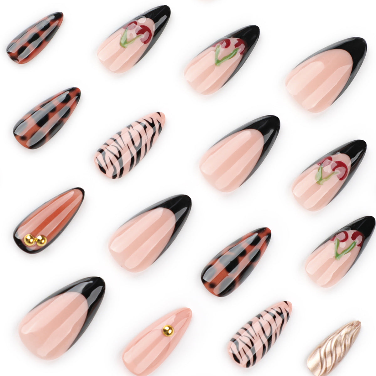 Kunstvolle Stiletto-Nägel mit kreativen Mustern Brehn