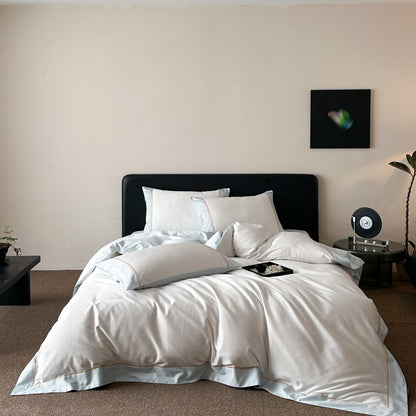 Premium-Baumwollsatin-Bettwäsche-Set mit feiner Kontrastpaspel und Hotelverschluss