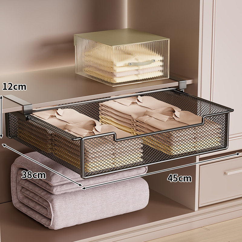 Herausziehbare untere Regalbelüftete Metallgitteraufbewahrungsbox für die Organisation von Kleiderschrank und Schrank