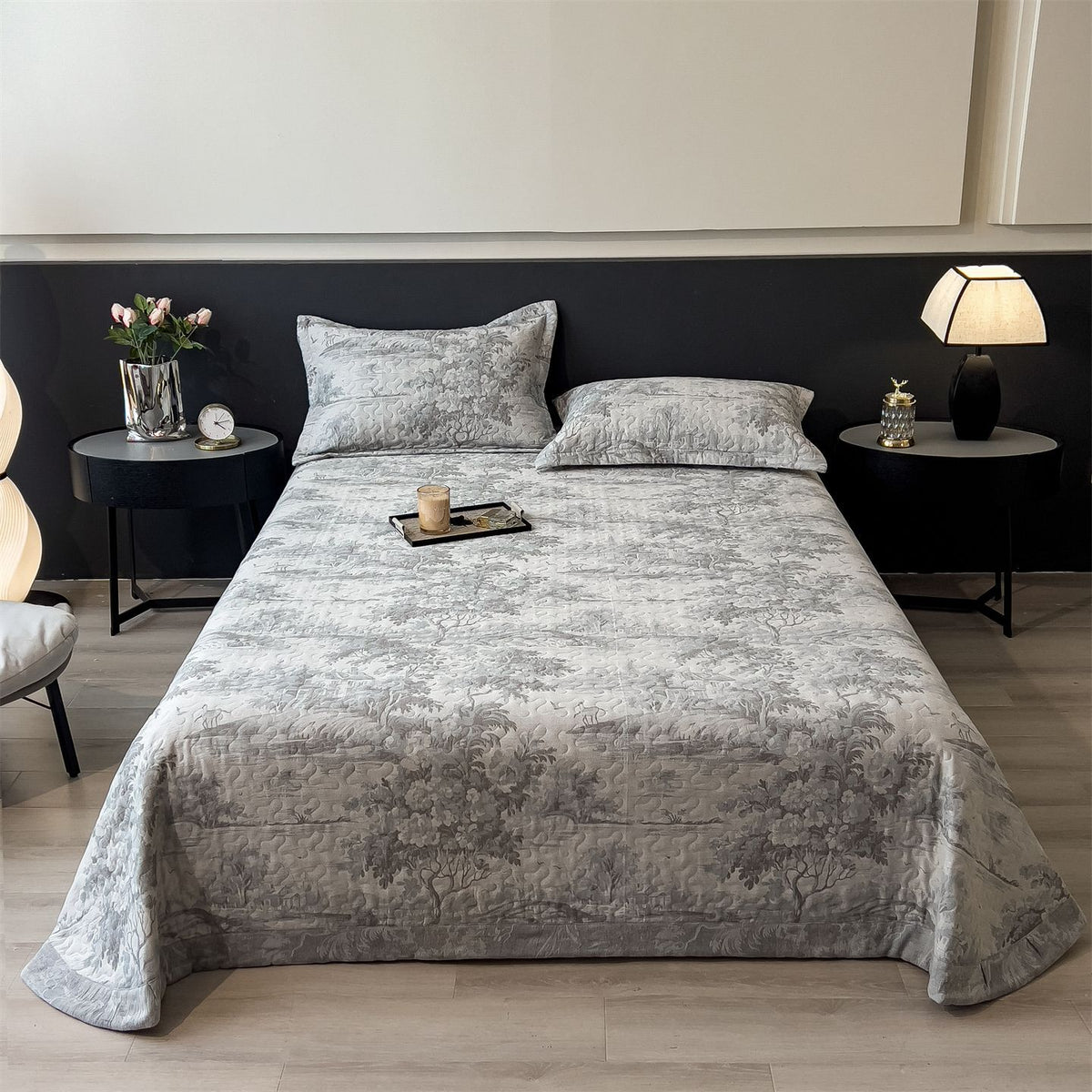 Gestepptes Bettwäsche- und Kissenbezug-Set mit Wellenstich und leichtem Mikrofasermaterial