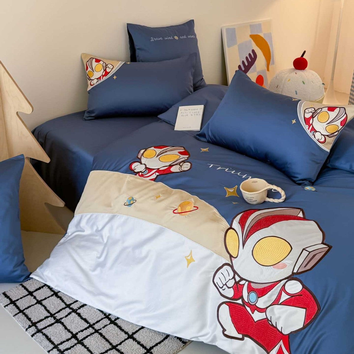 Kinder-Bettwäsche-Set mit Cartoon-Astronautenmotiv aus weicher Mikrofaser