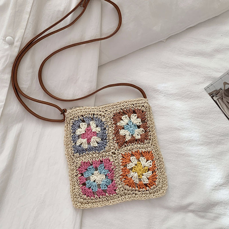 Damen Handtasche im Vintage-Stil mit buntem Häkelmuster Brehn