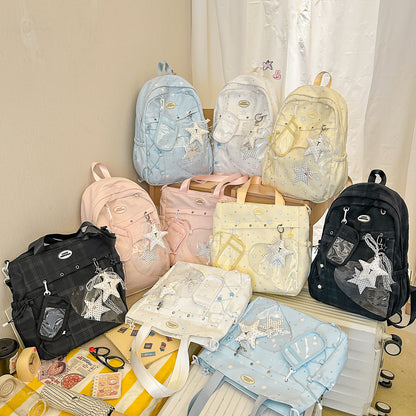 Stylische Multi-Taschen Stern-Applikation Rucksack Brehn
